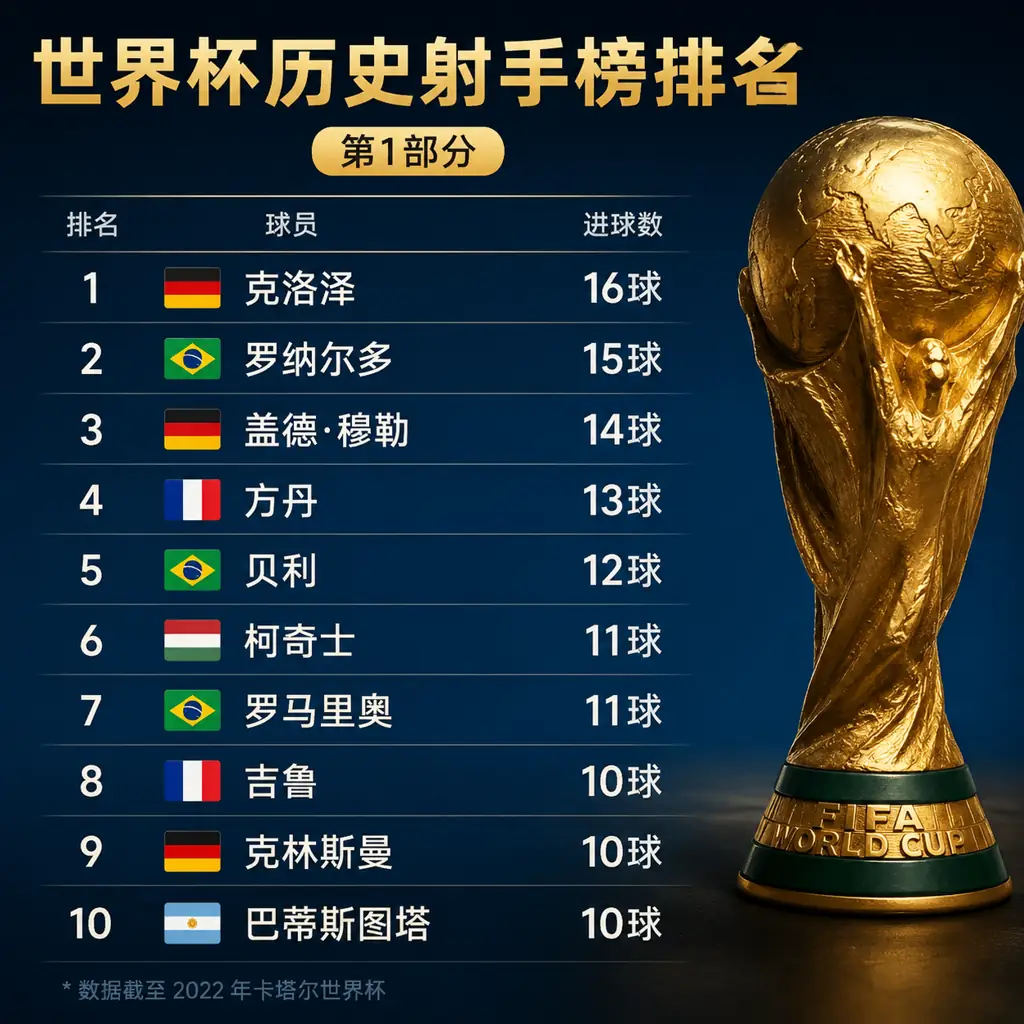 世界杯历史射手榜排名