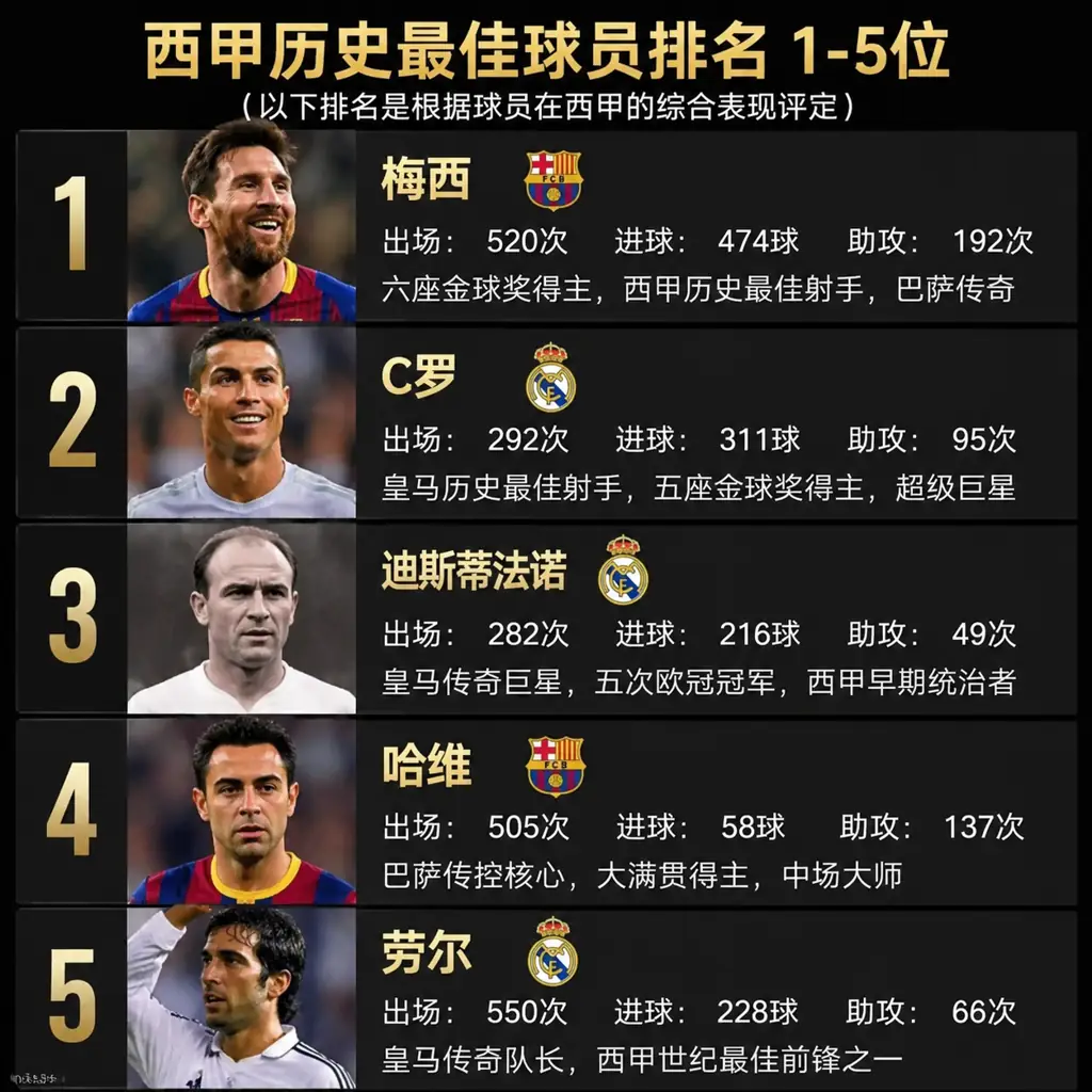 西甲历史最佳球员排名